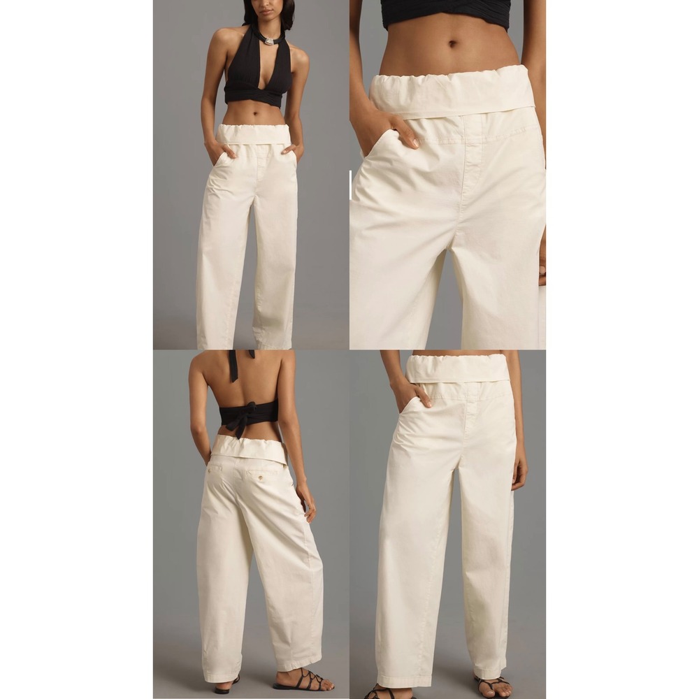 Pilcro Anthropologie Cream Wide Leg Fold Over Waist Pants XS Ivory Cotton Blend